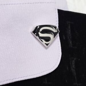 Black Superman Logo Mens Novelty French Cufflinks Silver Plated Bullet Back Gift